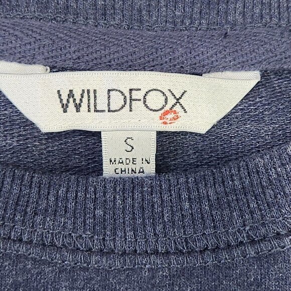 Wildfox SOCIAL Embroidered Sweatshirt Womens S Blue Crewneck Split Hem‎ - Picture 3 of 8